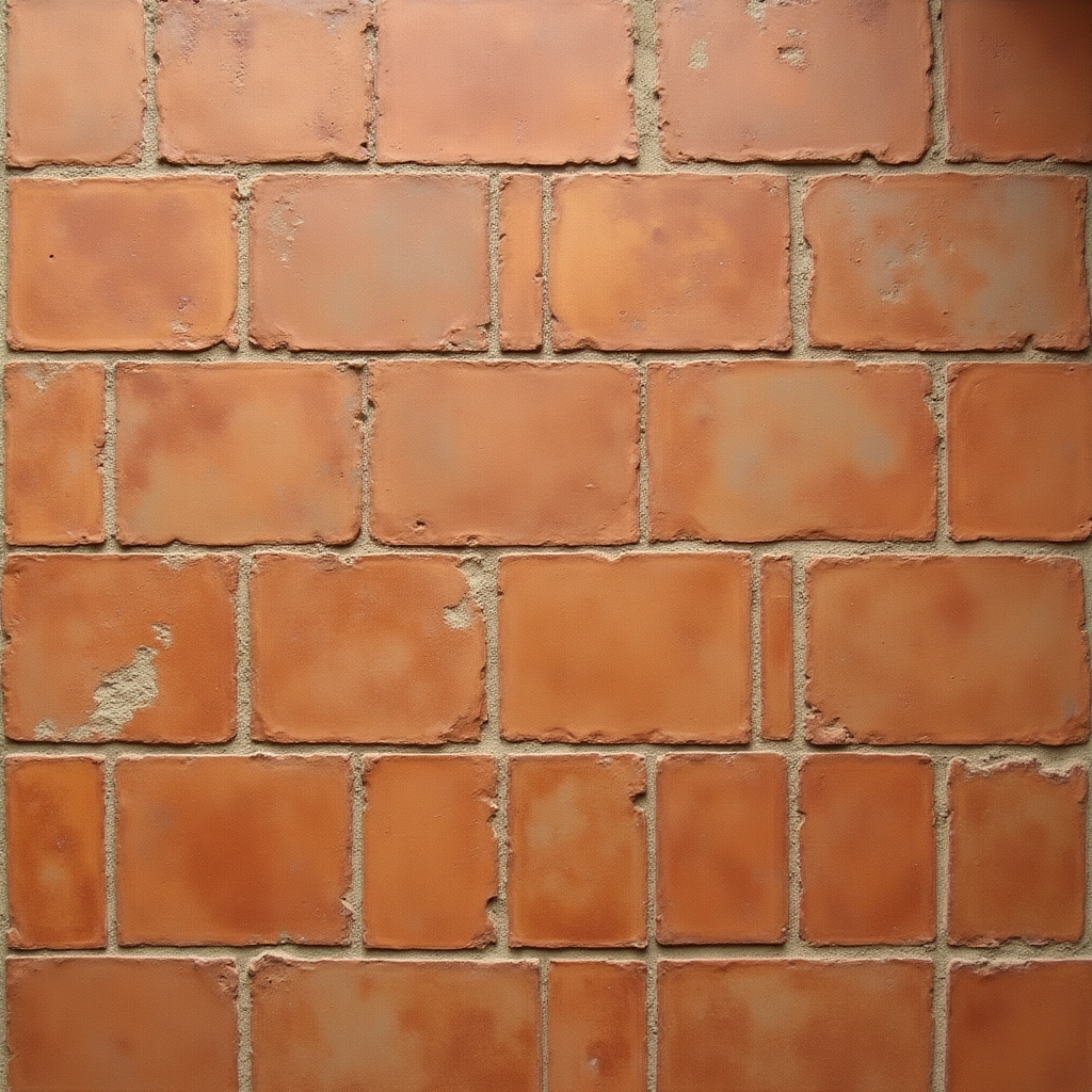 Piastrelle di cotto antico arancione-terracotta con texture rugosa naturale e patina d'epoca